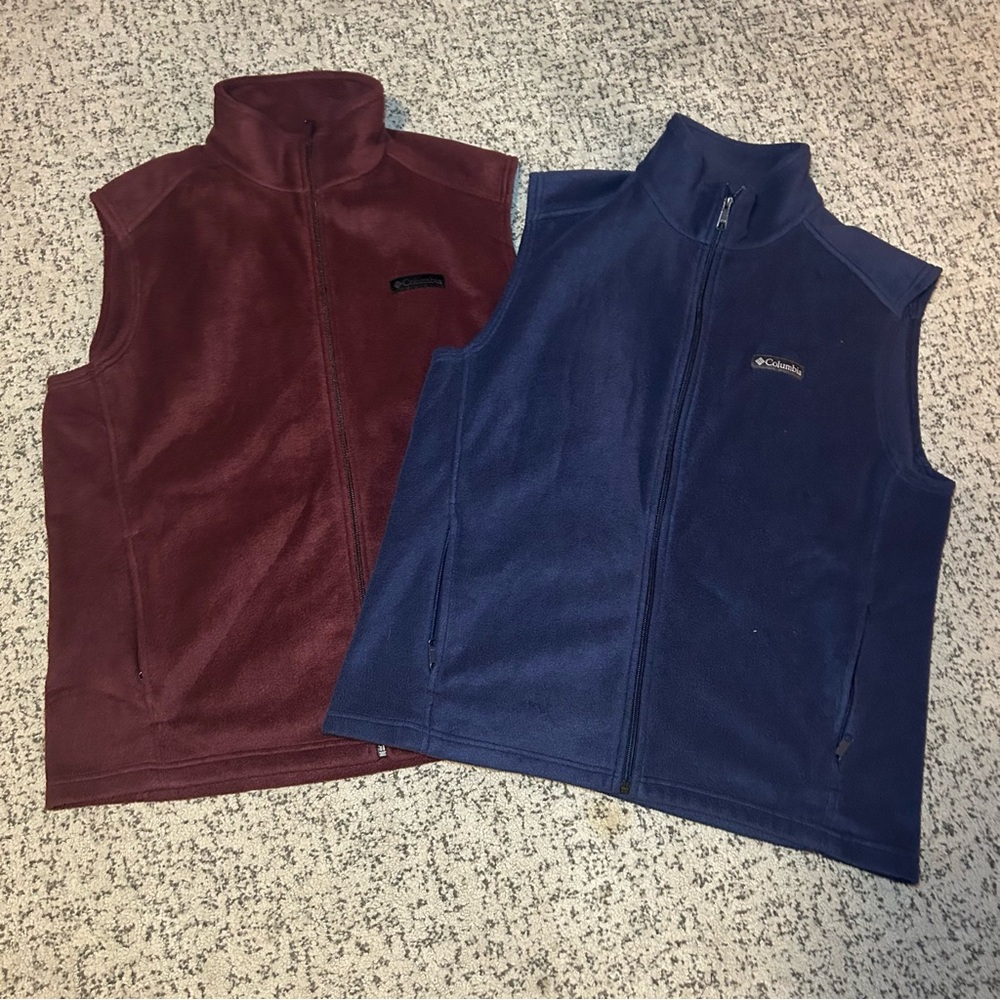 BUNDLE Columbia Red & Blue Full-Zip Fleece Vests Size Large